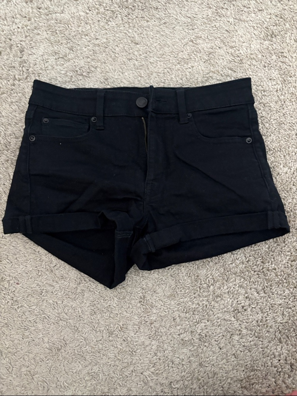 American Eagle Outfitters Black Roll-Hem Jean Shorts